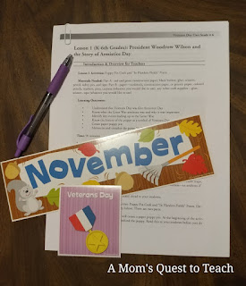 Veterans Day Lesson and calendar header for November