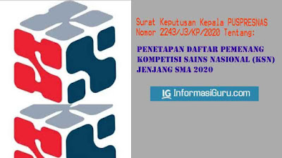 Download Surat Keputusan/SK Kepala Pusat Prestasi Nasional Nomor 2243/J3/KP/2020 Tentang Daftar Pemenang Kompetisi Sains Nasional KSN Jenjang SMA 2020