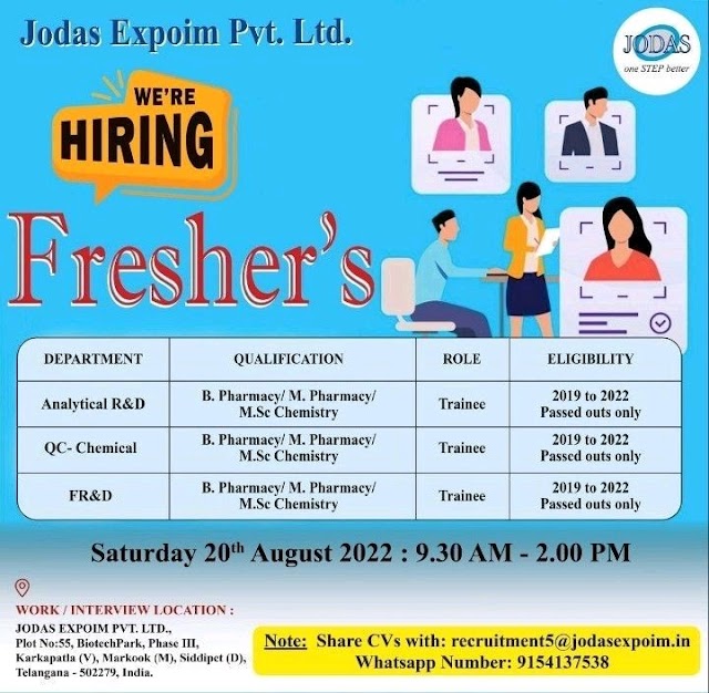 Jodas Expoim | Walk-in interview for Freshers at Hyderabad on 20th Aug 2022