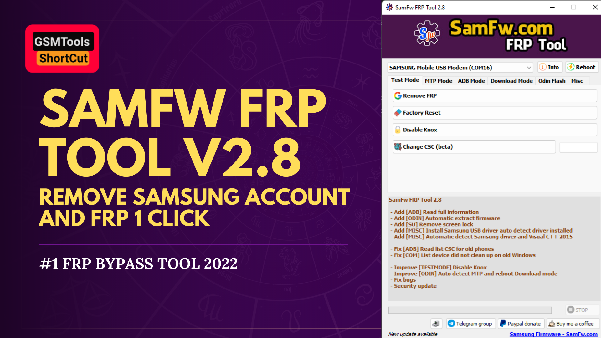 SamFw FRP Tool 2.8 - Remove Samsung FRP one click