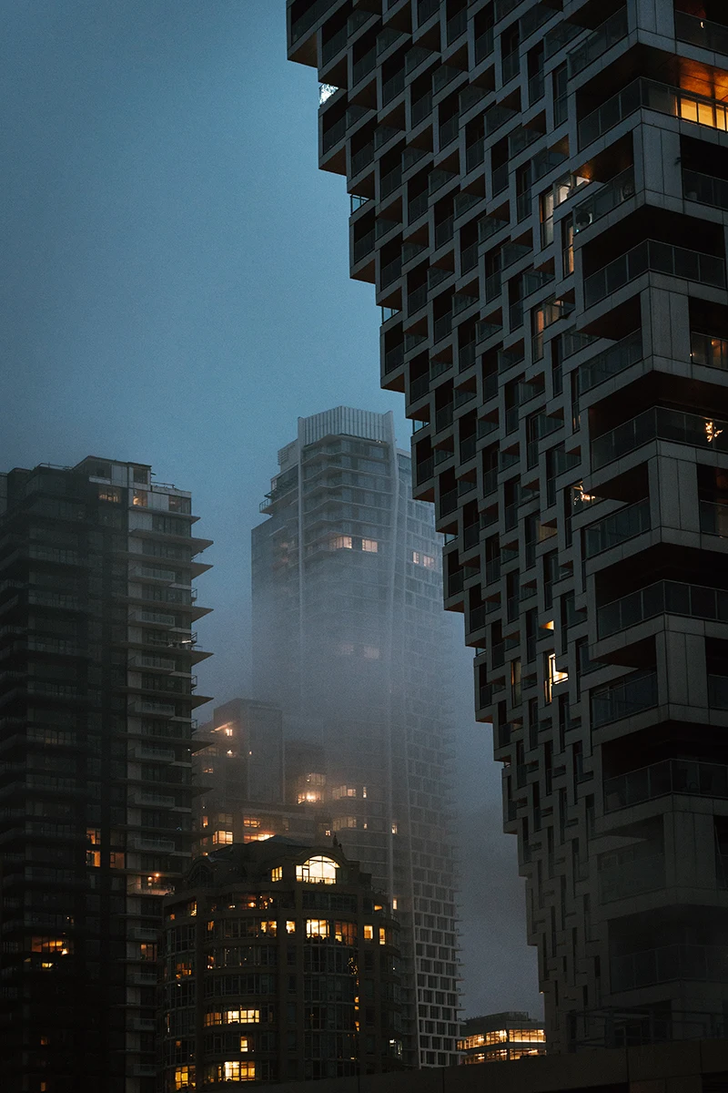 vancouver tower in the fog