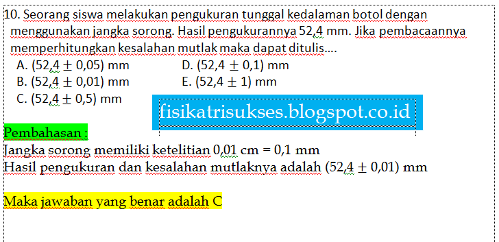  SOAL DAN JAWABAN FISIKA KELAS X SEMESTER 1 