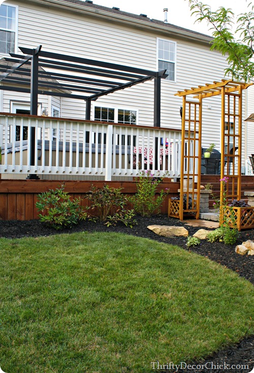 white railings red deck