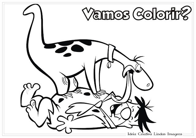 Para colorir Dino e Fred brincando Os Flintstones