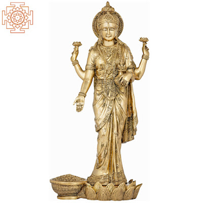Haloed Standing Lakshmi Blesses Brass Statue