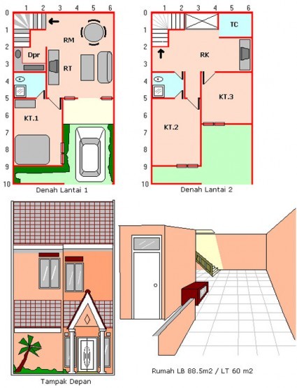 gambar denah rumah sederhana 2 lantai 4