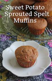 Food Lust People Love: Sweet potato sprouted spelt muffins are made with brown sugar and lots of sweet golden raisins. They make a delicious teatime snack or breakfast. Like most muffins, they freeze well and can be thawed and ready to eat with a quick zap in the microwave.