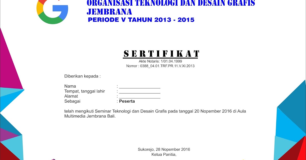 Download gratis Contoh Desain Sertifikat Keren format 