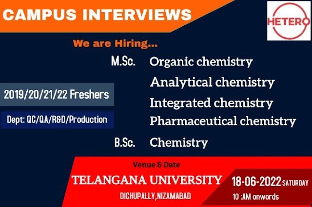 Hetero Labs | Walk-in interview for Freshers on 18th June 2022 at Nizamabad 