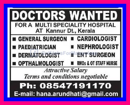 Medical Staffs required for a Multi Speciality Hospital