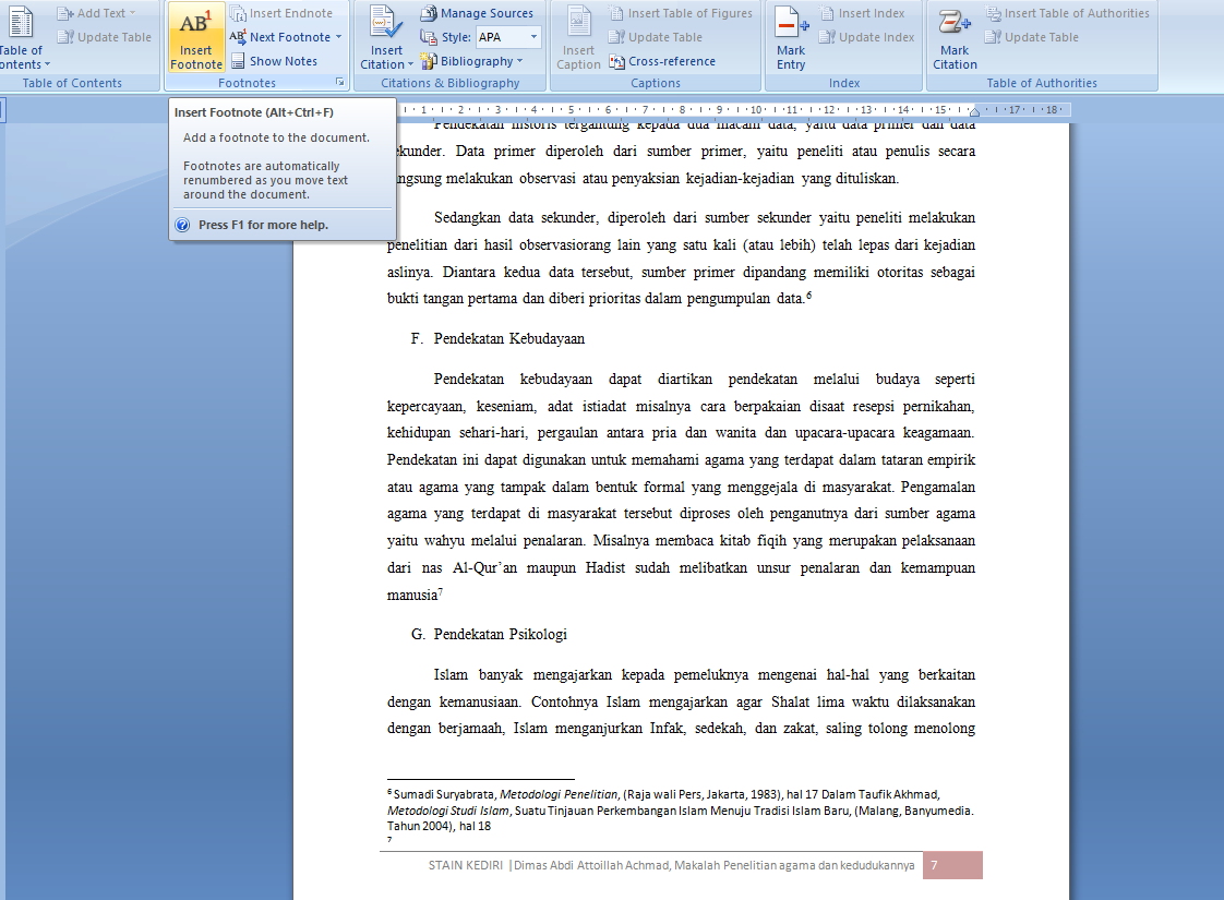Cara Membuat Catatan Kaki (Footnote) Pada Makalah atau 