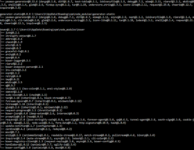 Screenshot of the last screen of output of a yeoman basic static site scaffold generator