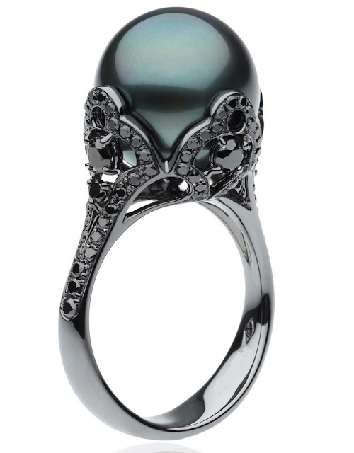 Black Pearl and Black Diamond Ring