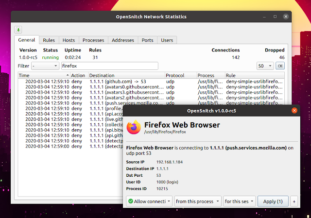 OpenSnitch Linux application firewall