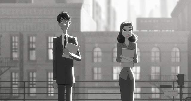 Os traços simples combinam o retrô com o moderno e nos apresentam a charmosa técnica em P&B e a encantadora história de "Paperman"