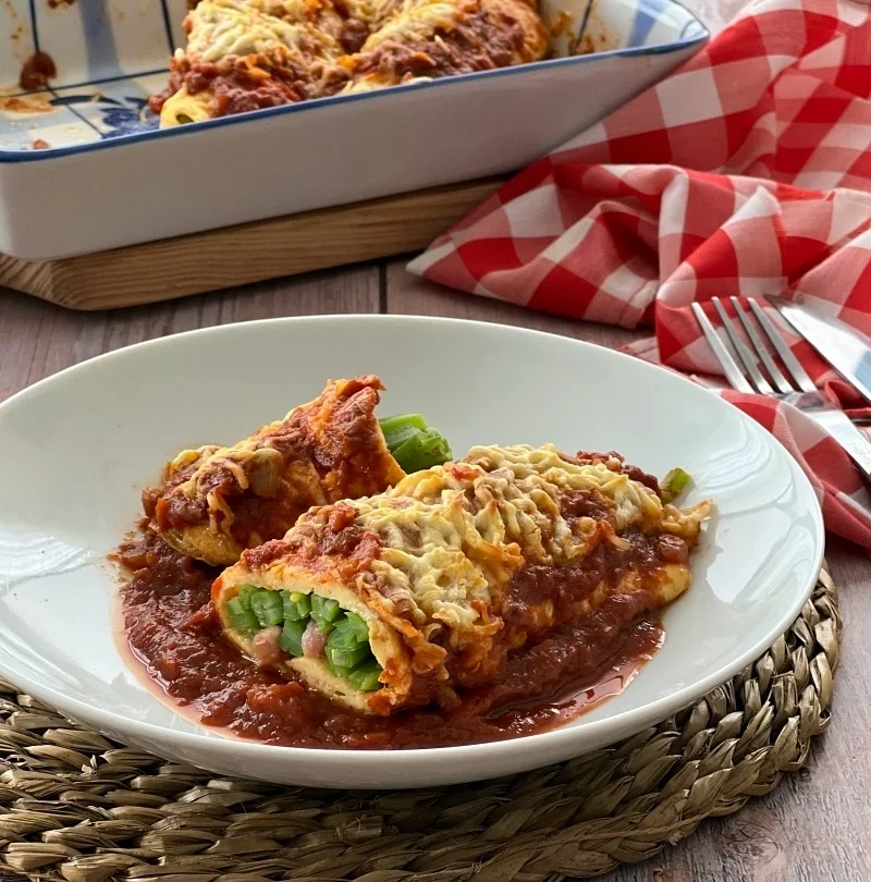 Canelones de tortilla con judías verdes