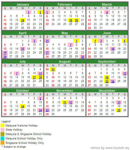 Year 2015 Malaysia Public Holiday Calendar