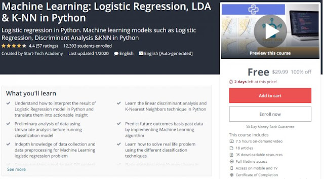 [100% Off] Machine Learning: Logistic Regression, LDA & K-NN in Python| Worth 29,99$