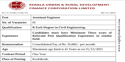 Assistant Engineer - Civil Jobs in Kerala Urban and Rural Development Finance Corporation