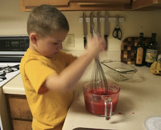 Enthusiastic mixing, as evidenced by the splatters on the counter