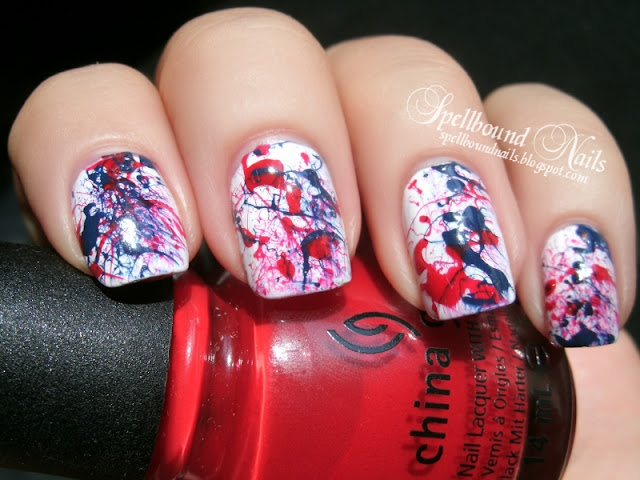 patriotic splatter 4th of July Independence Day United States of America red white blue nails nail art nailart mani manicure Spellbound