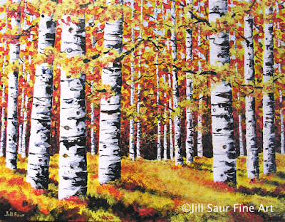 trees in art, birch tree painting