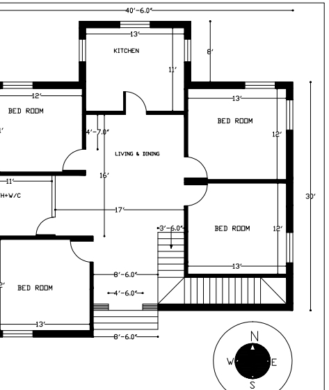 40' x 33' South Facing House Plan