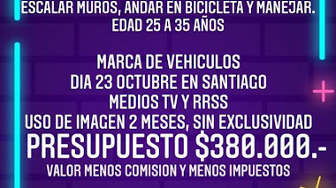 CASTING en STO. De CHILE: Se buscan ACTORES y MODELOS HOMBRES entre 25 y 35 años para COMERCIAL de AUTOS