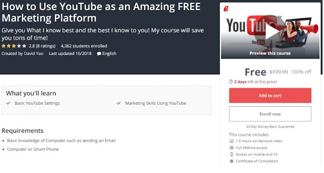 [100% Off] How to Use YouTube as an Amazing FREE Marketing Platform| Worth 199,99$