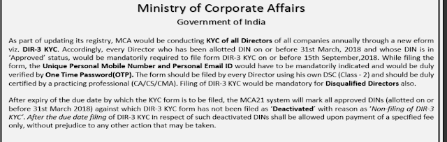 DIR-3 KYC – Application & for KYC of Directors under companies Act 2013