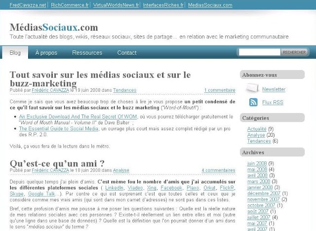 Le site du jour : MediasSociaux.com, le nouveau blog de Frédéric Cavazza