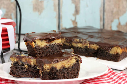 CHOCOLATE PEANUT BUTTER OOEY GOOEY BUTTER CAKE