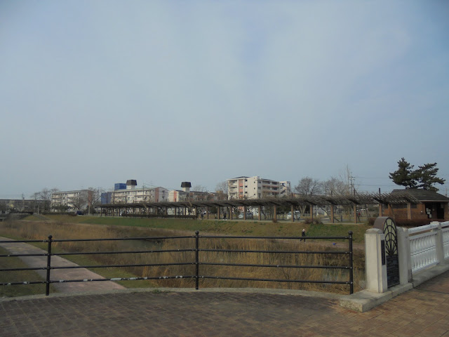 弓ヶ浜公園の寒そうな風景に散歩している人がいました