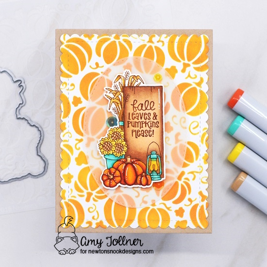 Signs of Fall Stamp and Die Set, Pumpkin Patch Stencil, Oval Frames Die Set, Frames and Flags Die Set by Newton's Nook Designs #newtonsnookdesigns #newtonsnook #nnd #handmade