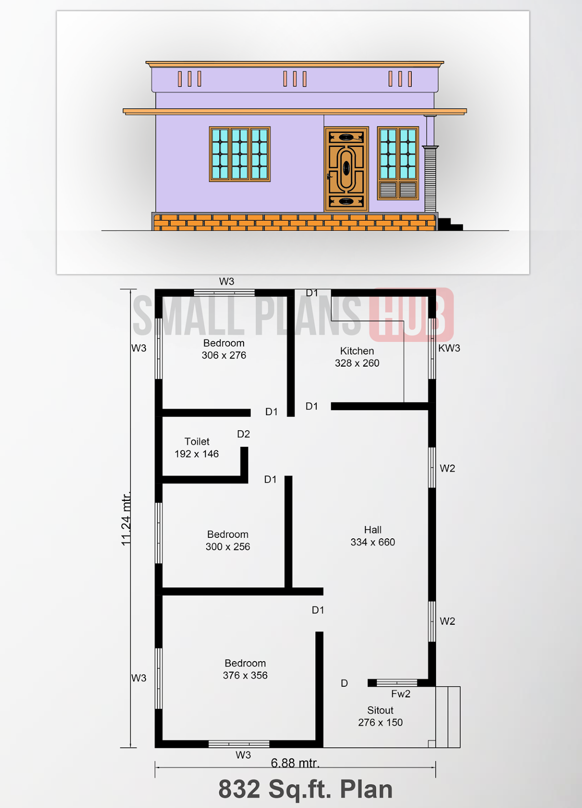 Five Low Budget 3 Bedroom Single Floor House Designs Under 1000 Sq Ft Small Plans Hub