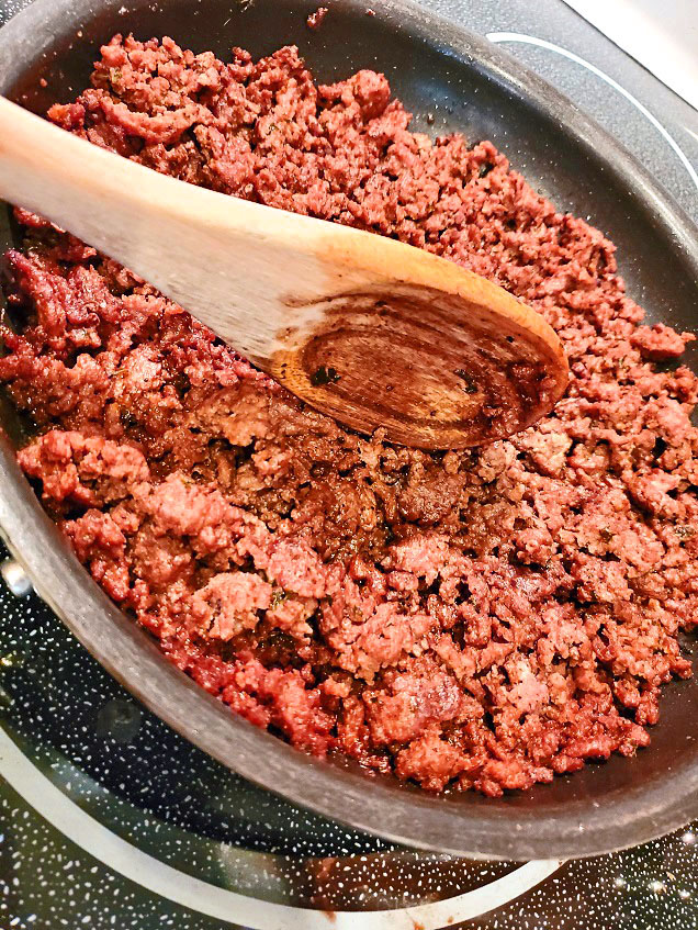 sauteed ground beef in a pan