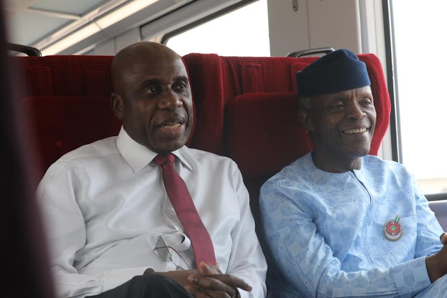 Amaechi And Osinbajo Pictured Together Inside Train As They Head To Kajola, Oyo