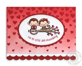 Sunny Studio Stamps: Love Monkey Valentine's Day Card (using Cascading Heart Stamps, Stitched Scallop Border Dies, Fancy Frames Ovals, & Stitched Oval Dies)