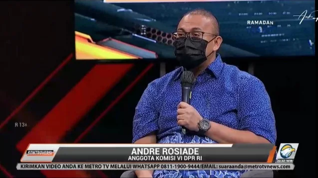 Anggota Komisi VI DPR RI Andre Rosiade pada acara “Kontroversi” yang ditayangkan Metro TV, Kamis (7/4) malam.