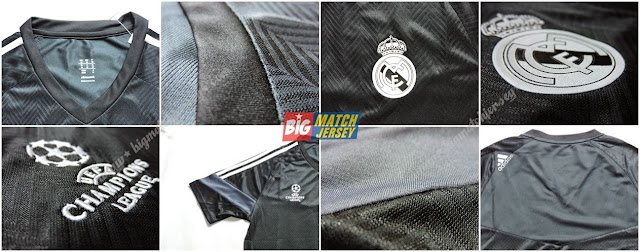 Detail Baju Bola atau Kaos Bola Latihan real Madrid Hitam Official UEFA Champions Lague 2015