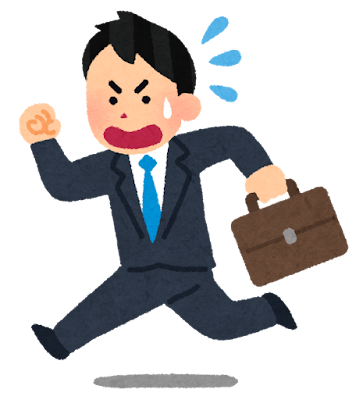 急いで走る会社員のイラスト（男性）