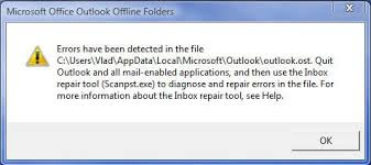 Errors have been detected in the file error in outlook