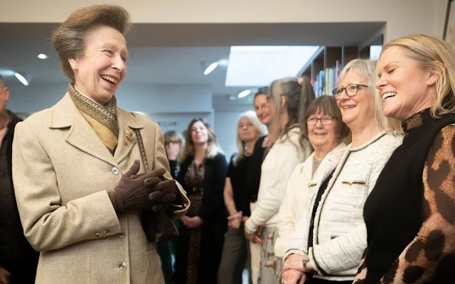 Princess Anne wore a beige jacket and skirt. The Princess Royal is Patron of Save the Children UK