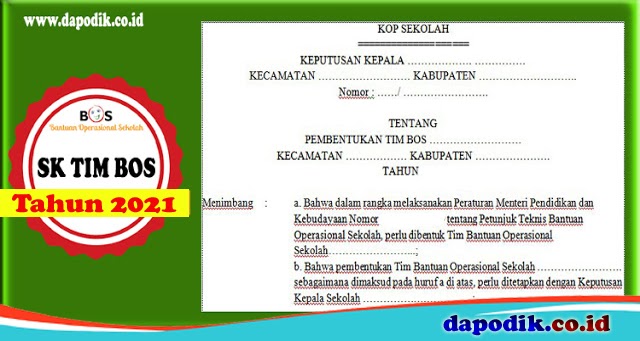 Contoh SK TIM BOS Reguler Jenjang SD, SMP, SMA, dan SMK Terbaru - File