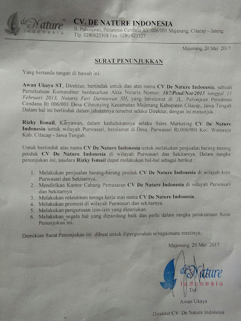 Surat Bukti Penjualan Produk De Nature