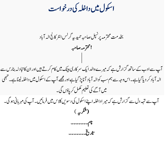 How to Write Application For Admission In School In Urdu