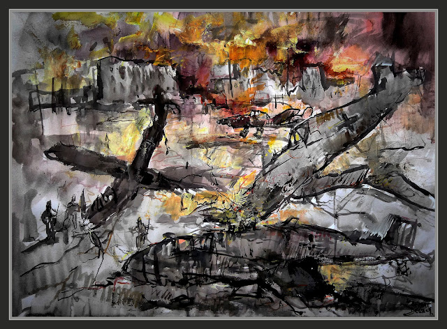 STALINGRADO-ARTE-PINTURA-AEROPUERTO-PITOMNIK-LUFTWAFFE-AVIONES-DESTRUIDOS-BATALLA-SEGUNDA GUERRA MUNDIAL-ARTISTA-PINTOR-ERNEST DESCALS