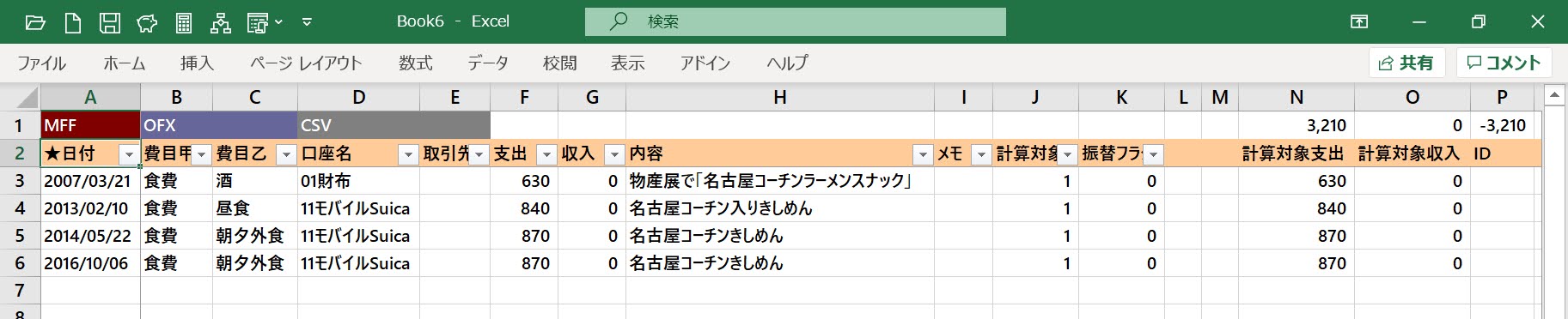 「名古屋コーチン」を含むデータをMFF形式に変換した