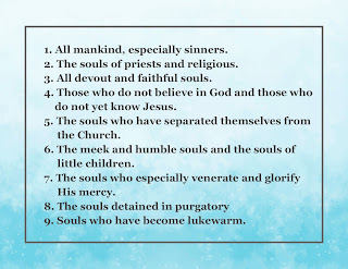 Nine intentions for the nine days of the divine mecry novena given to Saint Faustina