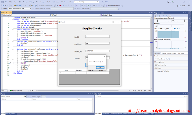 Write a VB.NET program to accept the details Supplier (SupId, SupName, Phone  No, Address) store it into the database and display it.